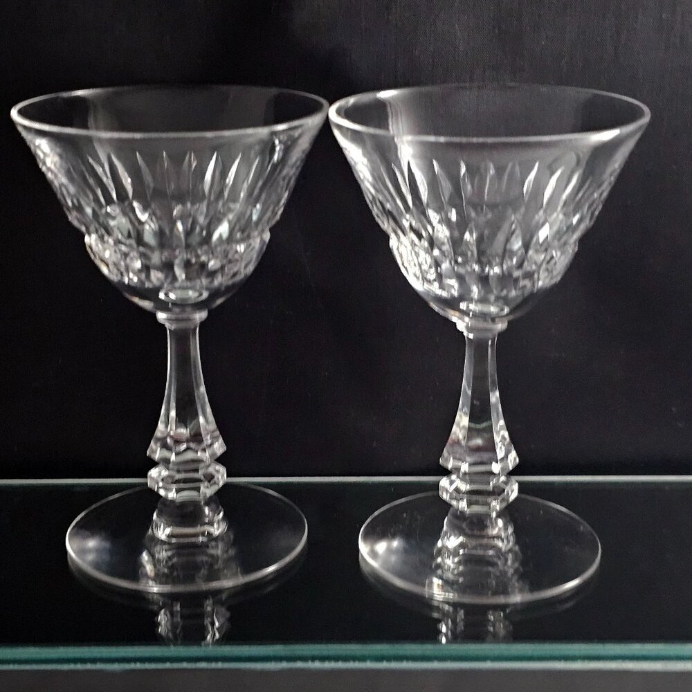 Tiffin Franciscan Piccadilly Liquor Cocktail Glasses 4.5" cut crystal glass (2)